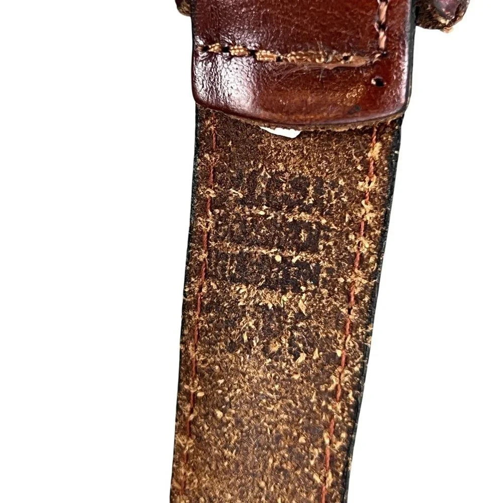 Vintage Mens 42 Belt Brown Leather Brass Buckle Braided Classic Sporty 90s